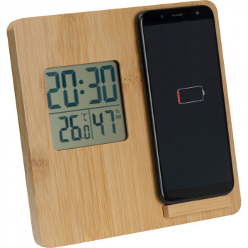 Bamboo weather station / wireless charger with digital display